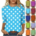 thumbnail image 7 of Yuanlook Womens Tops 3/4 Sleeve Shirts Round Neck Loose Casual Blouses Dot Print Tshirts Crew Neck Comfort Dress Tee - Blue - L, 7 of 7