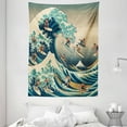 thumbnail image 3 of Ambesonne Japanese Wave Tapestry Wall Hanging, Surfers Ukiyo-e Ocean, 60"x80", Seafoam Blue Eggshell, 3 of 3