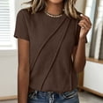 thumbnail image 2 of ClodeEU Women's Crew Neck Short Sleeve Ruched T-Shirt,Casual Fitted Solid Basic Top Brown,Women's Plus S, 2 of 7