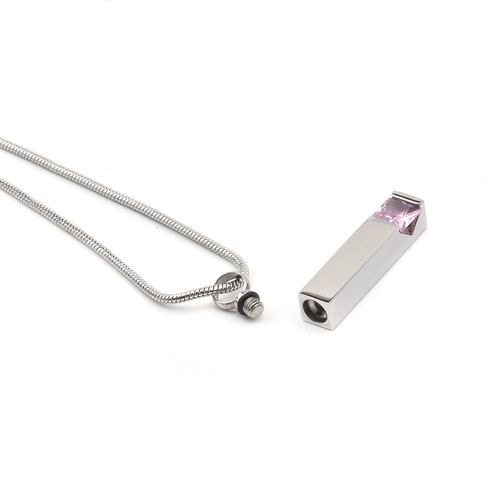 Cremation Jewelry Memorial Birthstone Bar Necklace Handcrafted Waterproof Human Ashes Urn Container with Free Funnel Kit and Velvet Jewelry Box [October]