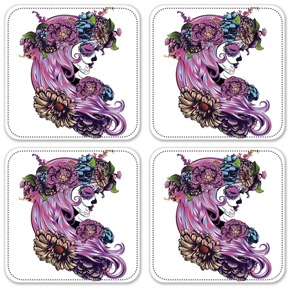 Vinyl Drink Coasters - Set of 4 - Day of the Dead Girl