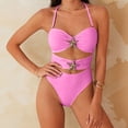 thumbnail image 3 of Traje de baño de una pieza para mujer, conjuntos de bikini para mujer estilo europeo y traje de baño bikini para playa de color liso con borde, ropa de baño de mujer, 3 of 6