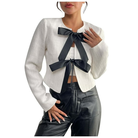 2024 Autumn Women's Fashion Slim Fit Irregular Bow Long Sleeve Suit Jacket Casual Elegant Outerwear