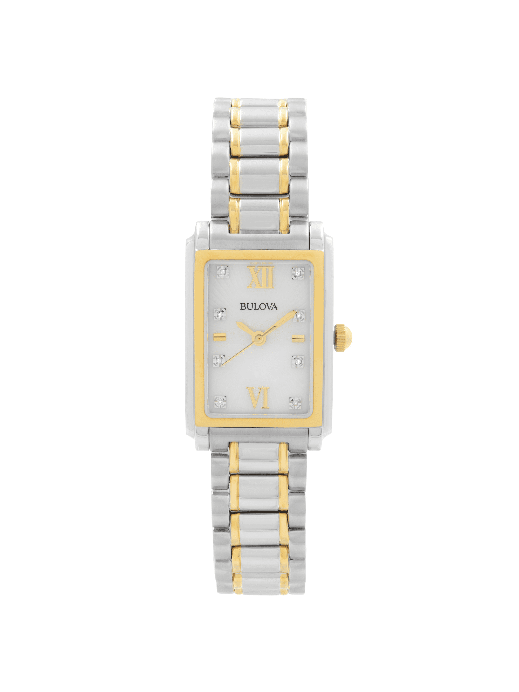 Bulova Diamond Vintage Ladies Watch Two-Tone Bracelet Case Shimmery Silver Dial Vintage Authentic 14K Gold Diamond Bulova 23 Jewels Women main image 3
