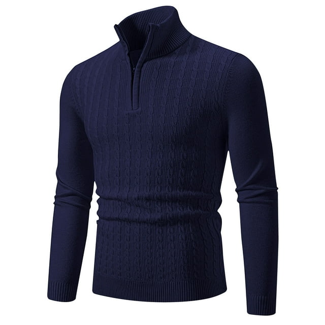 LOVZFMLL Sweaters for Men, Solid Color Turtleneck Ribbed Pullover, Classic Casual Half-Zip Stretchy Layering Shirt, Fall Clothes, Warm Winter Tops