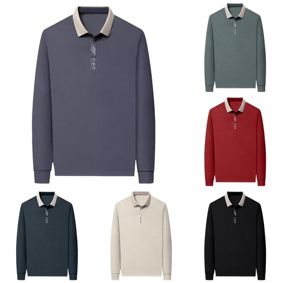 JAJAHO Men's Long Sleeve Polo Shirts Regular Fit Moisture Wicking Golf Polos Business Formal Wear Versatile Tops