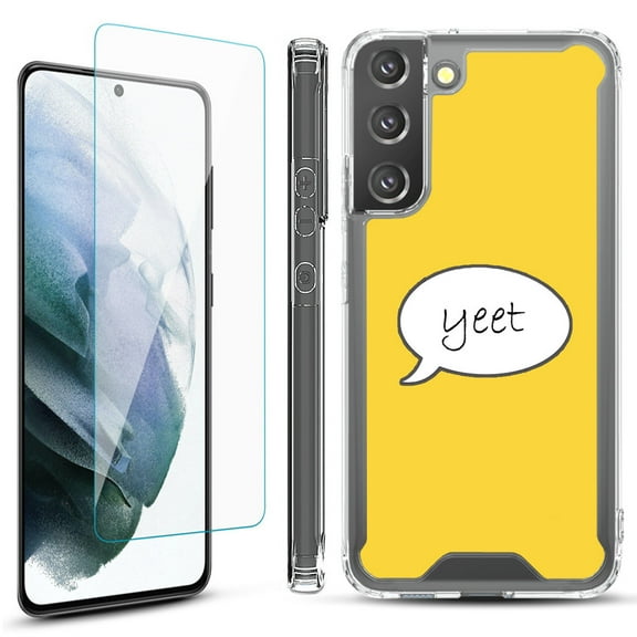 Shockproof Bumper Phone Case for Samsung Galaxy S22  / S22 Plus 5G, with Tempered Glass Screen Protector, by OneToughShield ® - Yeet