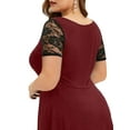 thumbnail image 3 of Mytrendy Women Plus Size Sheer Lace Stitching Short Sleeve Round Neck Pleated Irregular Hem Top Blouse L-5XL, 3 of 4