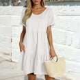thumbnail image 2 of Knosfe Women's Summer T Shirts Dress 2025 Round Neck Short Sleeve Tiered Beach Vacation Mini Cake Sundress with Pockets White 2XL, 2 of 5