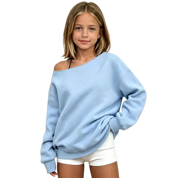 OYXSER Off the Shoulder Sweatshirt Tween Clothes Girls Trendy Asymmetrical Cute Top, 3-14 Years