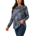 thumbnail image 3 of INSPIRE CHIC Women's Loose Fit Tunic Tops Long Sleeve Casual Floral Printed Henley V Neck Shirts, 3 of 4