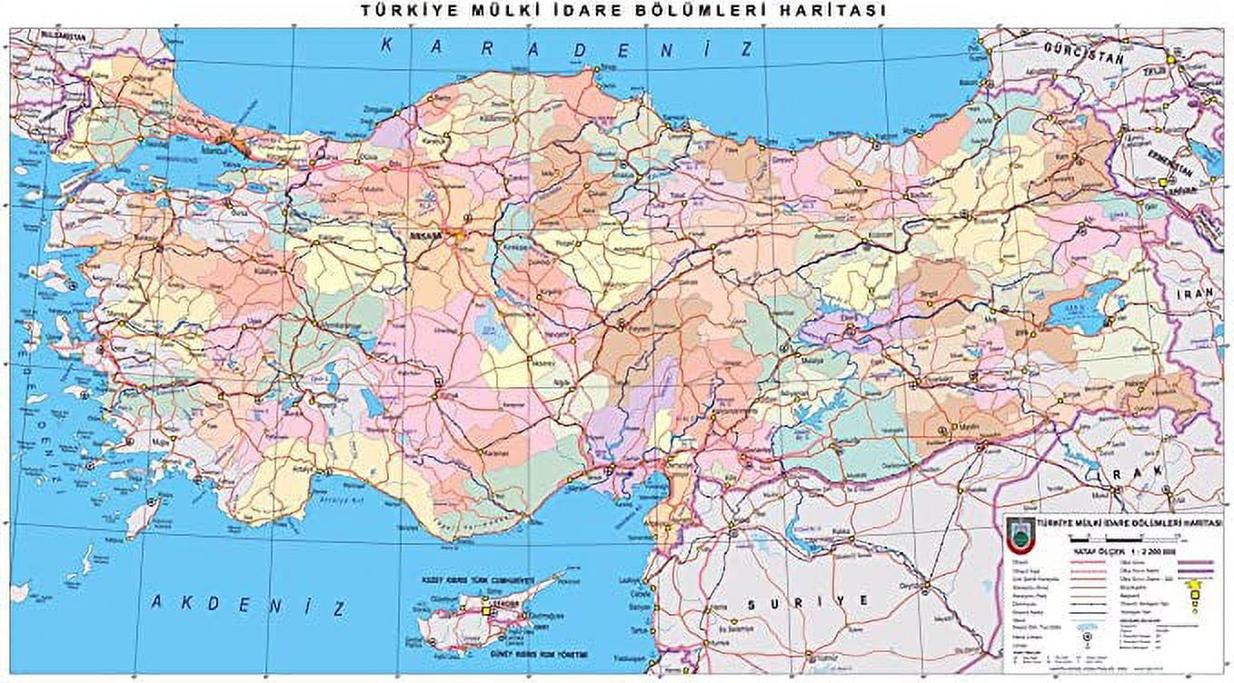 Iconic Arts Laminated 42x24 Poster: Political Map - Maps of Turkey ...