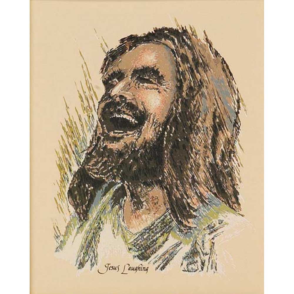 Joyful Laughing Jesus Artistic Sage And Taupe 8 x 10 Wood Wall Sign Plaque