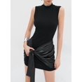 thumbnail image 4 of Women Sleeveless Bodycon Mini Tank Dresses with Ruched Wrap Tie Cover Up Skirts Black L, 4 of 9