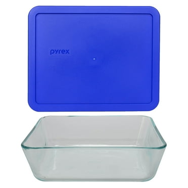 Pyrex 7212 11-Cup Rectangle Glass Food Storage Dish with 7212-PC Cadet Blue Plastic Lid Cover