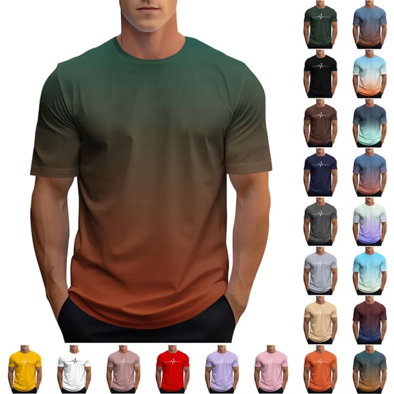 Otvok Short Sleeve Men's T-Shirts Graphic Tees EKG Heartbeat Pattern Breathable Crewneck Daily Casual Shirts