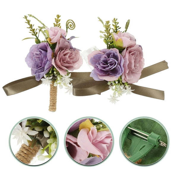 HONMEET 1Set Rustic Wedding Decor Purple Fabric Wrist Corsage for Ceremony