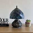 thumbnail image 5 of Tiffany Mini Table Lamp Blue Green Stained Glass Crystal Beans Pull Chain Switch Included LED Bulb Dragonfly Base for Living Room Dining Room Bedroom Bedside12"H*8"W, 5 of 6