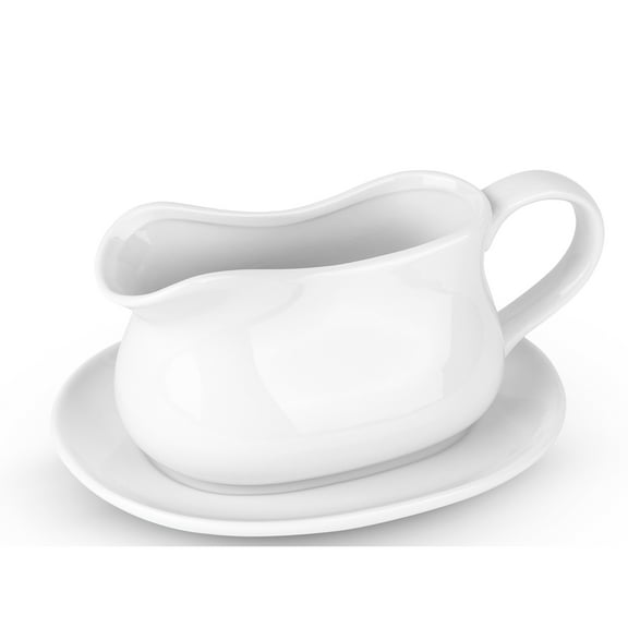 Kook Gravy Boat and Tray, Ceramic Make, 17oz, White