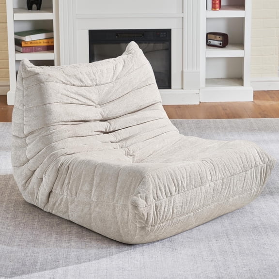 Congermom Bean Bag Chair, Giant Bean Bag Chairs for Adults, Bean Bag Sofa with Filler Faux Fur, Memory Foam Bean Bag Couches Fireside Lazy Sofa for Living Room, Bedroom, Office (Beige)