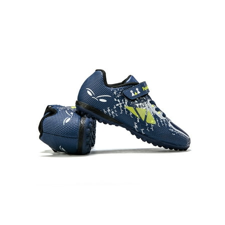 

Lacyhop Children Sport Sneakers Magnetic Football Shoes Firm Ground Soccer Cleats School Breathable Running Sneaker Non-slip Training Athletic Shoe Dark Blue Fluorescent Green 1Y