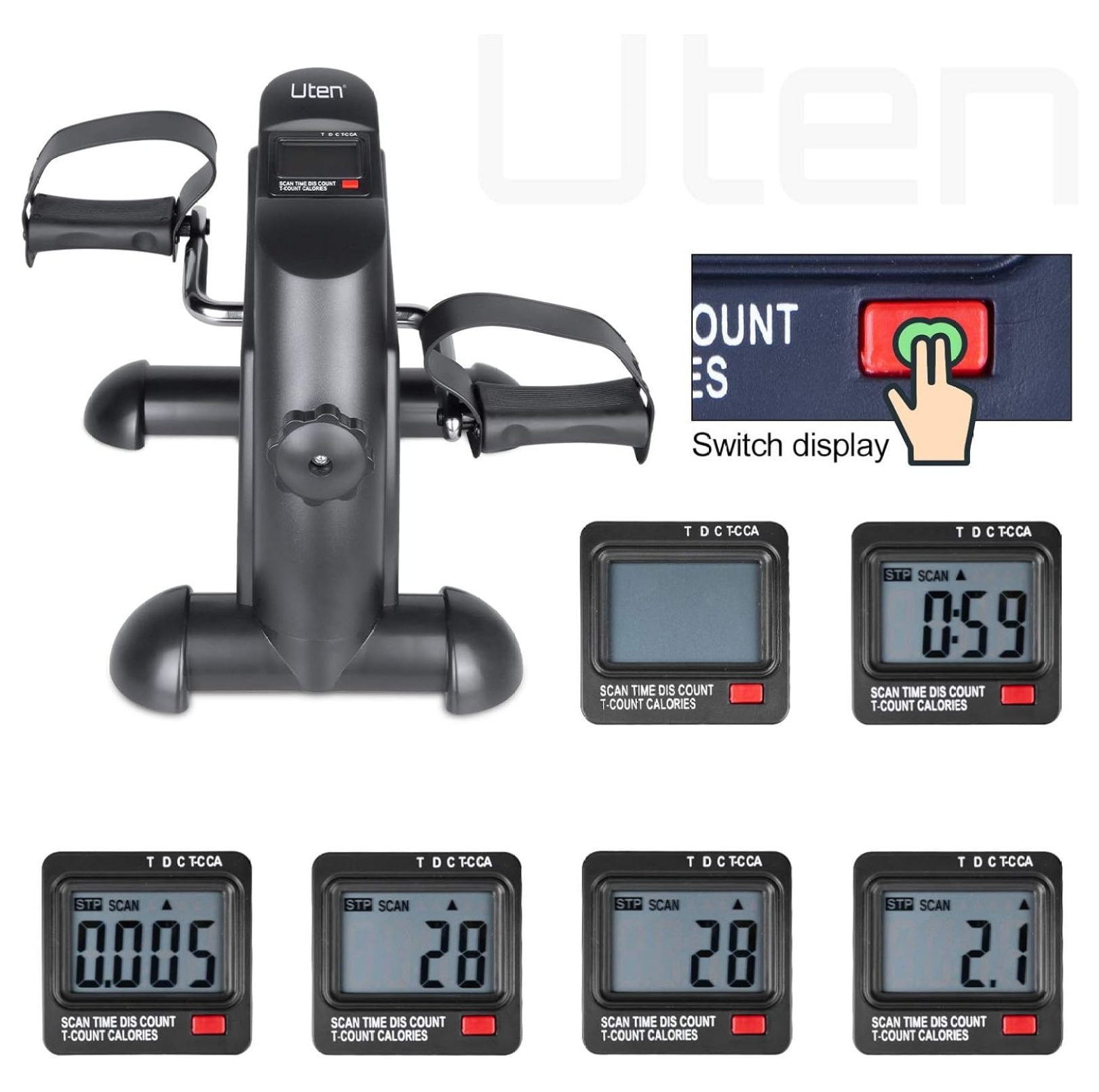 Mini Exercise Bike, Under Desk Pedal Exerciser Arm and Leg Exercise Cycle Bike with LCD Screen Displays (Black)