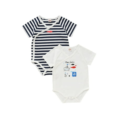 

Baby Girls Romper Jumpsuit 18 Months Baby Girls Bodysuit 24 Months Baby Girls Ocean Print Romper+Stripe Round Neck Short Sleeve Romper 2PCS Set