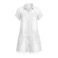 thumbnail image 5 of LEKODE Jumpsuits for Women Cuffed Hem Denim Shorts Romper Collared Short Sleeve Button Front Loose Fit One Piece Outfit Fall clothes White 4XL, 5 of 6