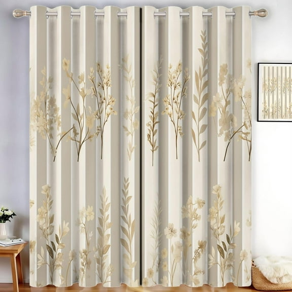 Country Style Blackout Curtains For Bedroom And Living Room - Wildflower Stripes Thermal Insulated Room Darkening Curtains 52"W x 90"L (Pack of 2)