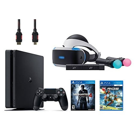 PlayStation VR Start Bundle 5 Items:VR Headset,Move Controller,PlayStation Camera Motion Sensor,PlayStation 4 Slim 500GB Console - Uncharted 4,VR Game Disc RIGS Mechanized Combat (Best Motion Sensor Game Console)
