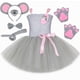thumbnail image 2 of Disfraz de rata y ratón para niña, vestido de tutú gris con orejas, cola, pajarita y nariz, disfraces de animales de ratón para niña, vestido de fiesta de cumpleaños de Halloween, 2 of 5