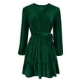 thumbnail image 4 of Women's Velvet Long Sleeve Dress With V-Neck & Adjustable Waist Belt Elegant Casual Formal Outfits 2025 Trendy Flattering Cut Soft Fabric Party Wear, 4 of 9