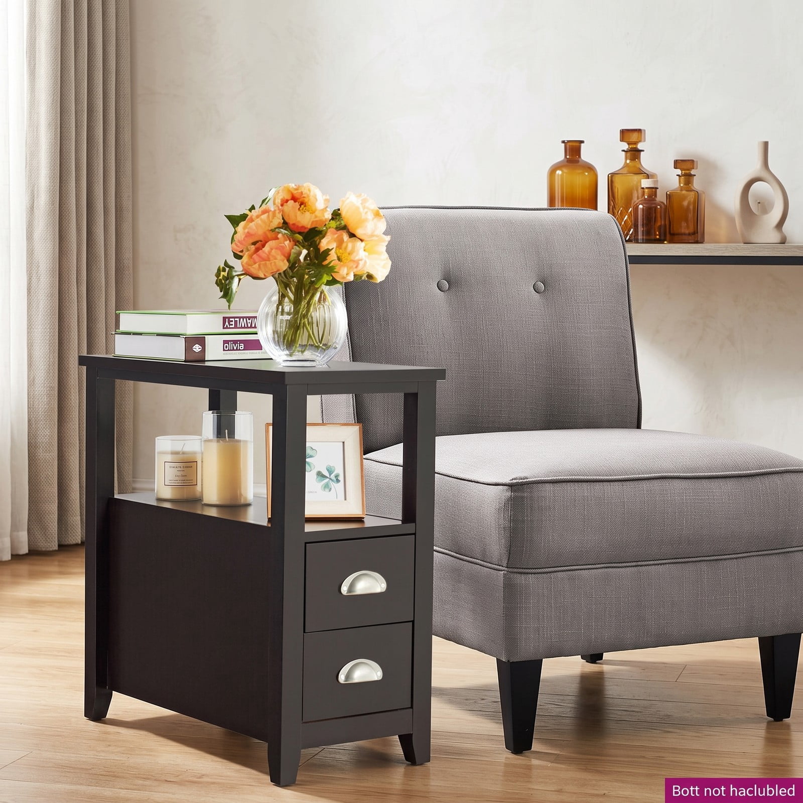 Furnibear Set of 2 Narrow Nightstands with 2 Drawers and Open Shelf Wooden Bedside End Tables for the Bedroom, Dark Brown
