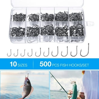barred hooks set fishing LINKPAL 500pcs Small Fishing Hooks, Assorted Kit with 10 Sizes, Black  Silver, High Carbon Material