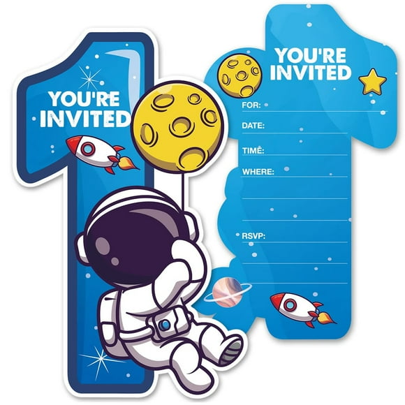 Adorable Astronaut Birthday Invitations Set - 20 Double-Sided Outer Space Party Invites with Envelopes for Girls First Birthday Celebration Supplies and Favors