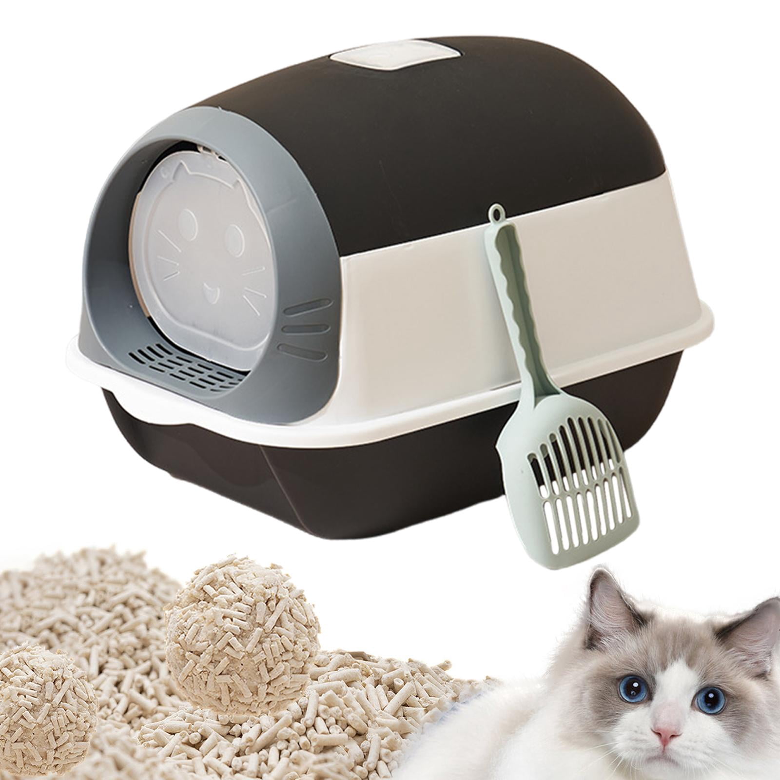 Bvdfgk Enclosed Cat Toilet for Indoor Cats, Hooded Cat Litter Box with Front Door Kitty Black White