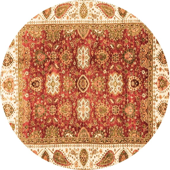 Ahgly Company Indoor Round Oriental Orange Traditional Area Rugs, 6' Round