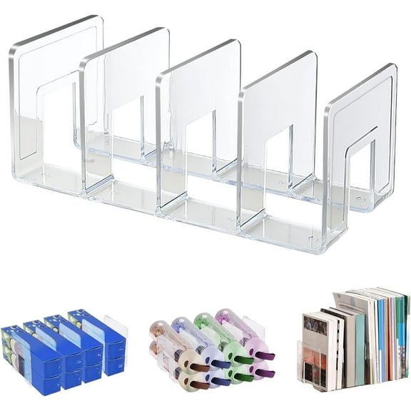 Clear Acrylic File Sorter,4 Slots Magazine File Holder,Bookshelf Organizer,Sturdy Desk File Organizer,File Racks for Office and Home,Documents Organizer Holder