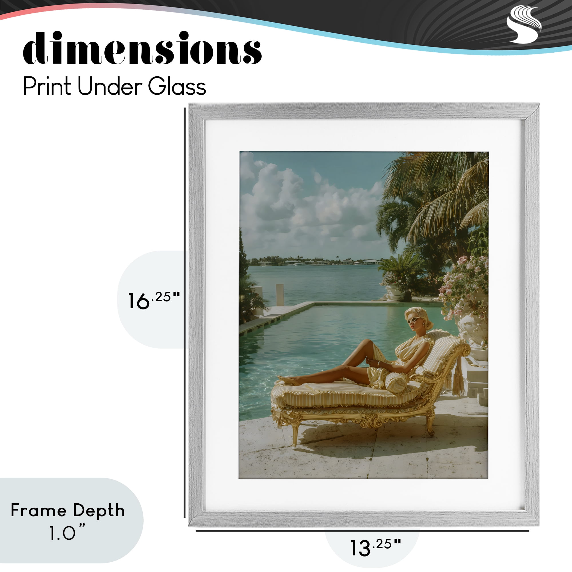Stupell Industries Vintage Poolside Woman Gray Framed Print Under Glass, design by Franklyn Gregory