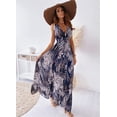 thumbnail image 4 of Robe à Col en V Robes d'Été pour Femmes Robe Bohème Robe Dos Nu Sans Manches Robe à Fleurs Robe de Plage Longues Robes Robe Maxi Robe de Cocktail (Bleu, TG), 4 of 6