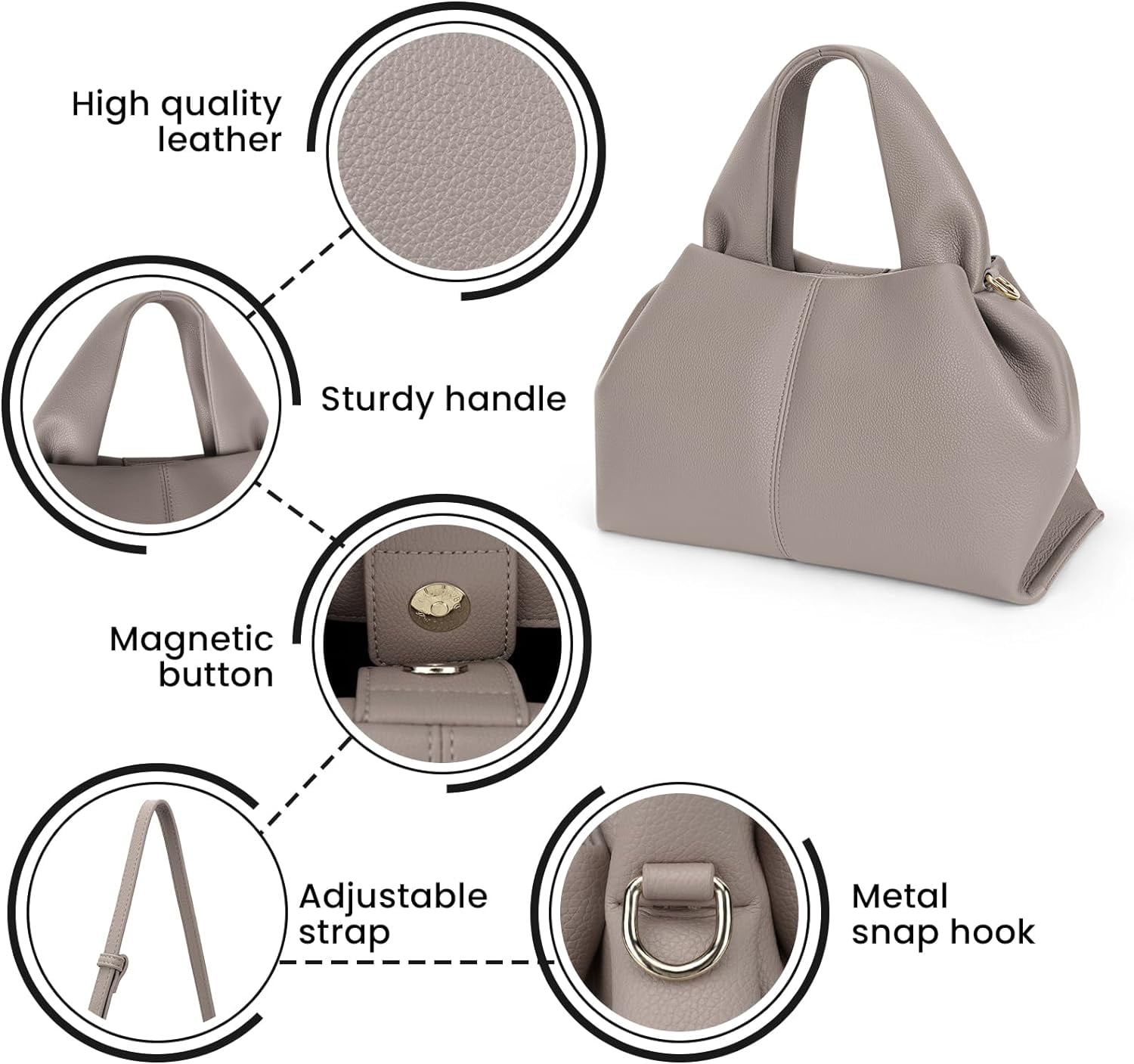 Cloud Pouch Bag Dumpling Clutch Purse Handbag Leather Tote Shoulder Bag Retro Crossbody bag with Removable Strap