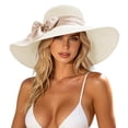 thumbnail image 2 of Karymi Cowboy Hat Solid Wide Oversized Sloped Brim Woven Straw Sun Hat with Back Organza Sheer Ribbon Big Bow Decor, Breathable Floppy Beach Hat Derby Hats for Women, 2 of 5