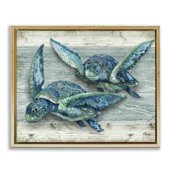 Stupell Industries Rustic Lodge Northpoint Sea Turtles Sealife Gold Floating Frame Canvas Art, 21 x 17, by Paul Brent