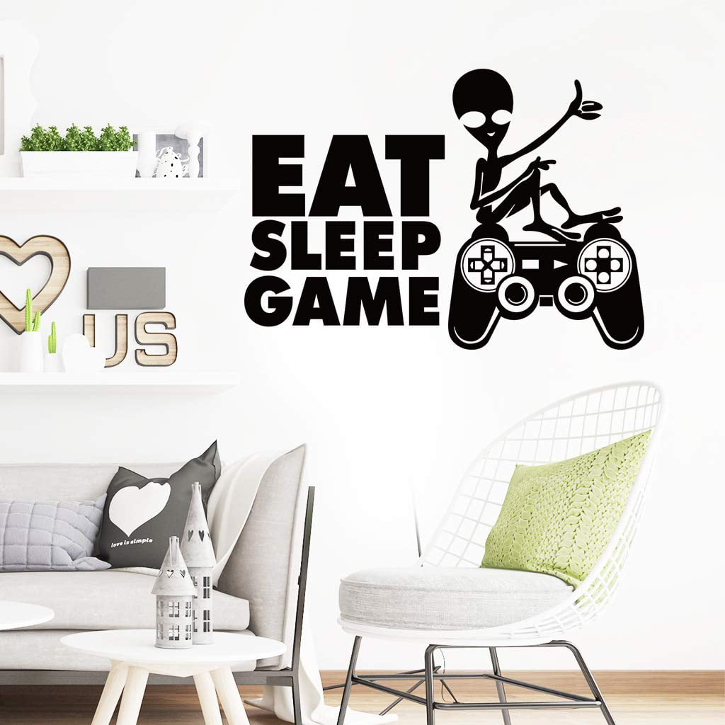 Boys Room Decor Creative Gamer Life with Controller Wall Decal Vinyl Art Design Mural Wall Stickers for Living Room Kids Men Playroom Bedroom Video Game Room Nursery Home Decoration Wallpaper 