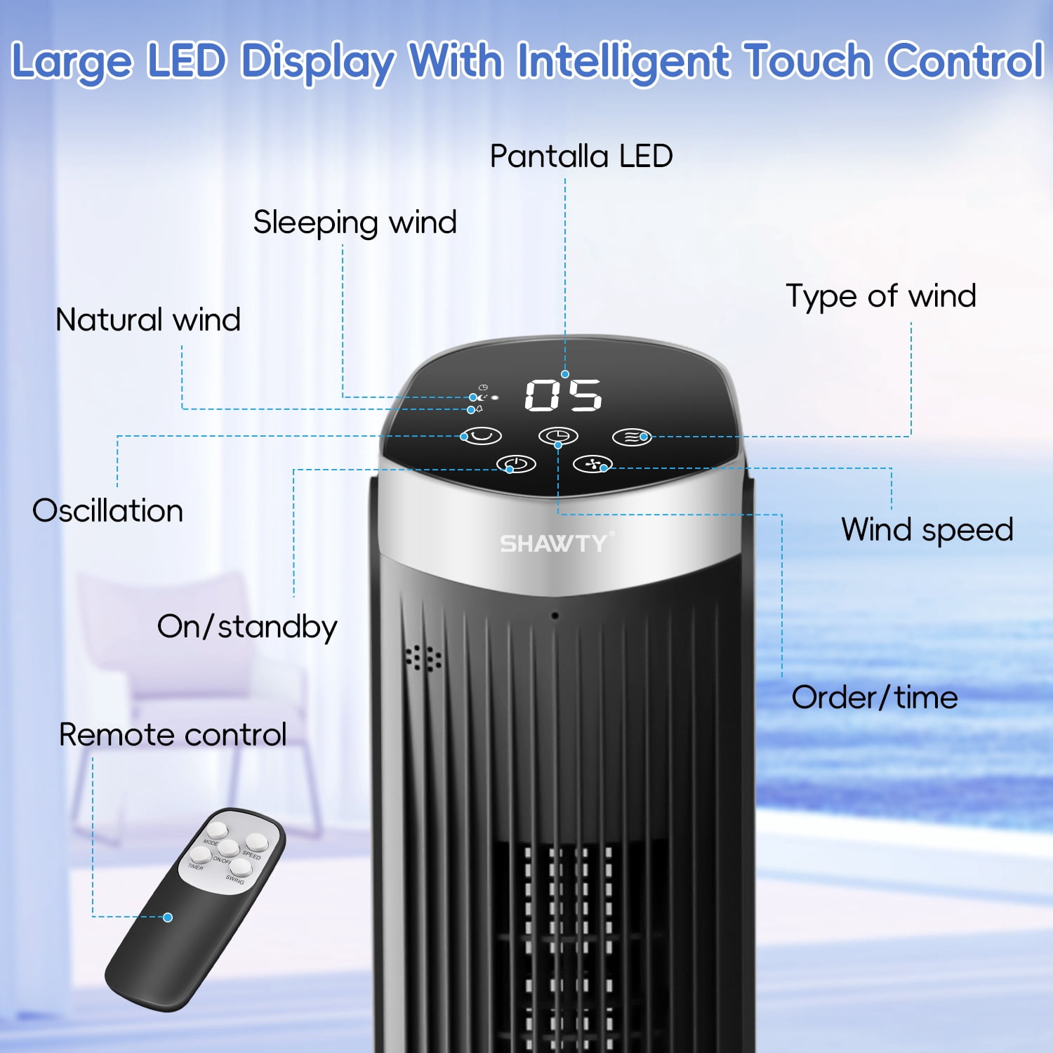 40Inch Tower Fans for Home, CIICII 90 Oscillating Floor Fan,LED Display with Remote,28ft/s High Velocity,5 Speeds, 12H Timer, 3 Modes- Black