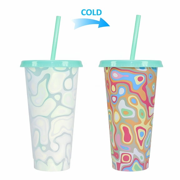 ACDANC Color Changing Cups,24 oz Plastic Cups with Lids and Straws,Reusable Iced Coffee Cup&Smoothie Cups,Adults,Kids Party,Cute Cup for Ice Drink