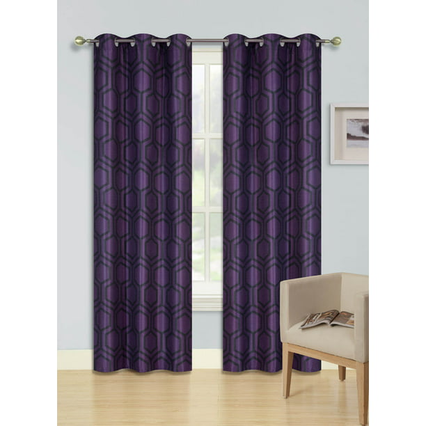 Printed Thermal Panels, Black And Purple Window Curtains