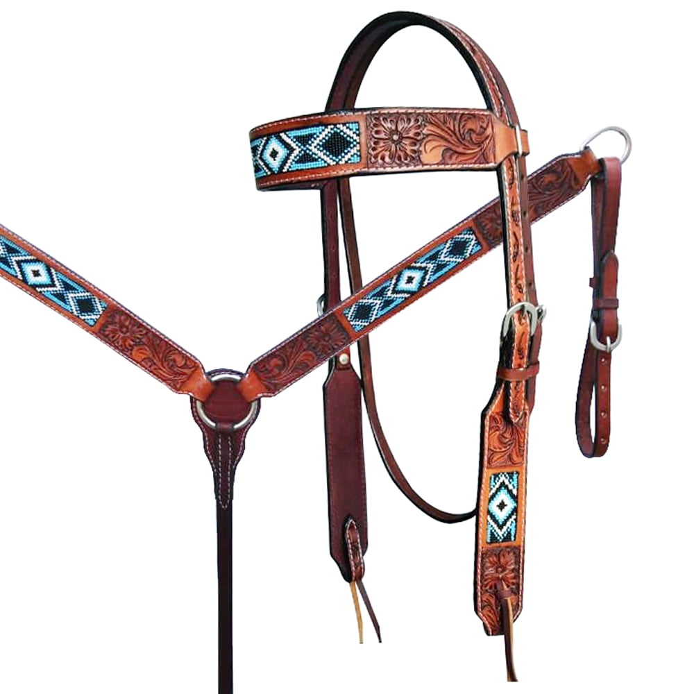 72RK HILASON Western Horse Headstall Breast Collar Set American Leather Floral