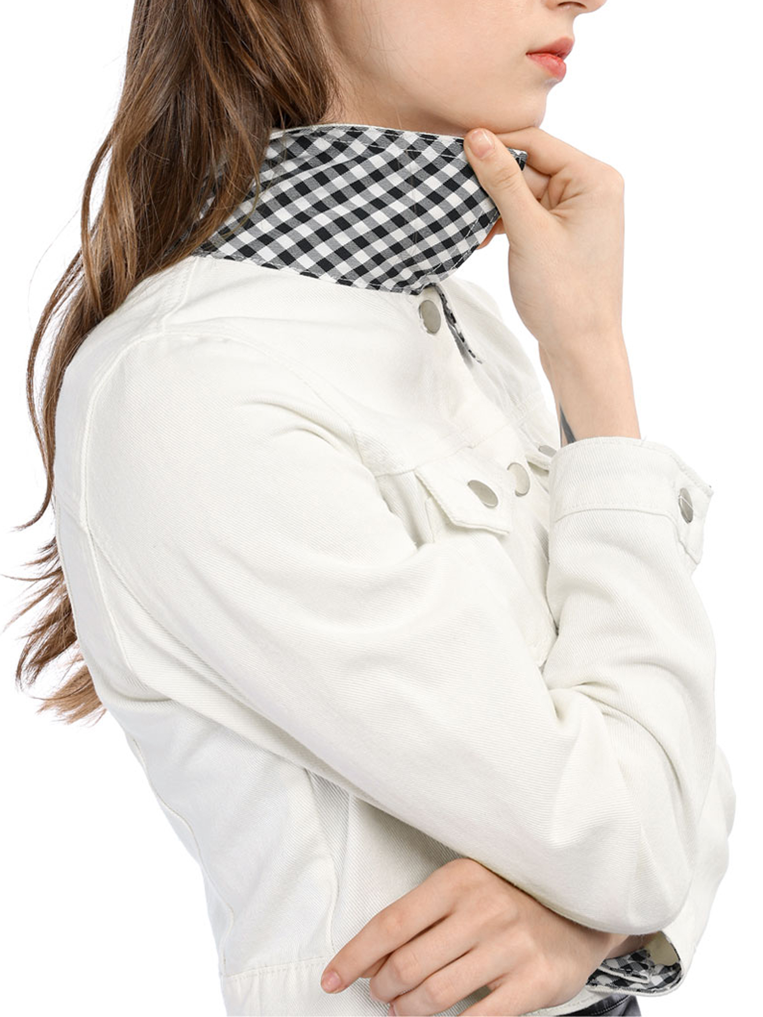 DARING DIVA Women's Button Down Long Sleeve Cropped Denim Jacket M White