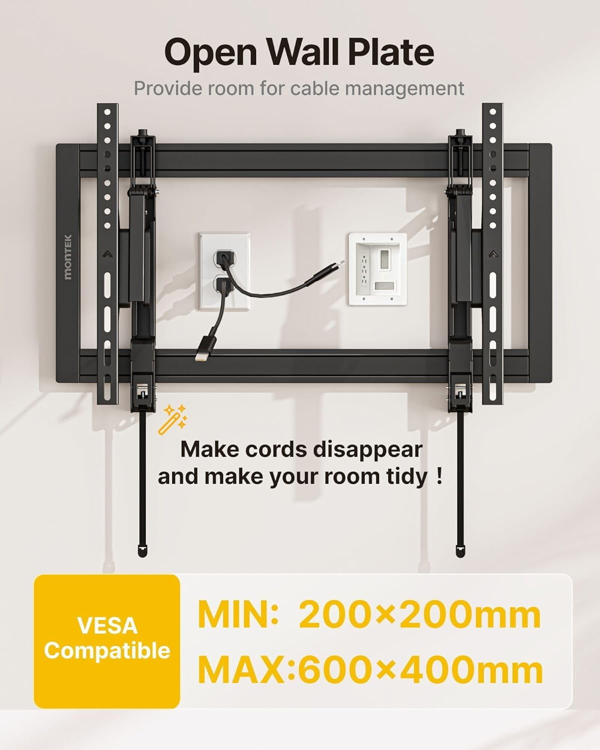 monTEK Heavy Duty Tilting TV Wall Mount for 37–90 Inch TVs up to 200 lbs, Low Profile TV Bracket with Tilt & Swivel, 6.8" Extension, Fits 16/18/24" Studs, Max VESA 600x400mm, Black
